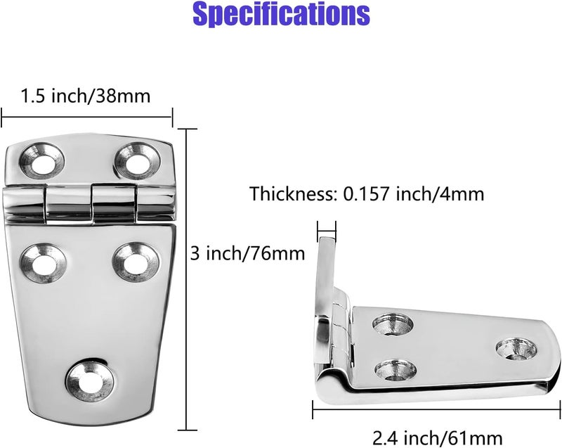 ODYSUNRAL Marine Boat Hatch Hinges Stainless Steel, 3 inch x 1.5 inches(76 x 38mm) 5 Holes, No Noise, Heavy Duty 316 Stainless Steel with Screws (4 PCS) - Image 2